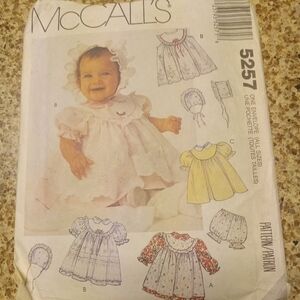 McCall's Sewing Pattern 5257 Baby Girl Dress Pinafore Panty Bonnet 14-26 lbs